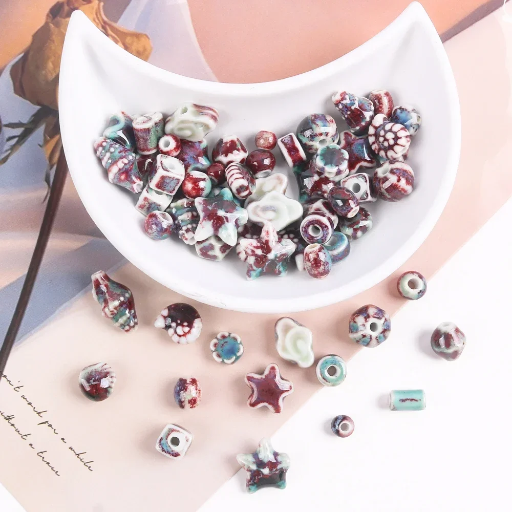 Purple Series Star Shape Ceramic Beads DIY Accessories Colorful Ceramic Glaze Geometry For Jewelry Making