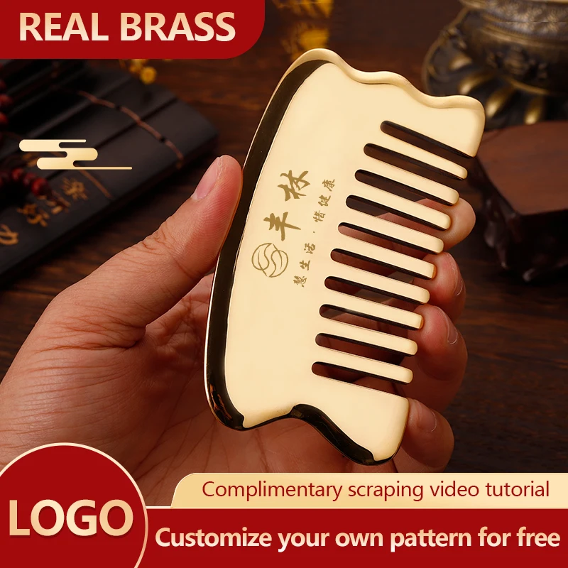Copper guasha plate pure brass household scalp universal massage comb Mammary Scraping comb body massage tool