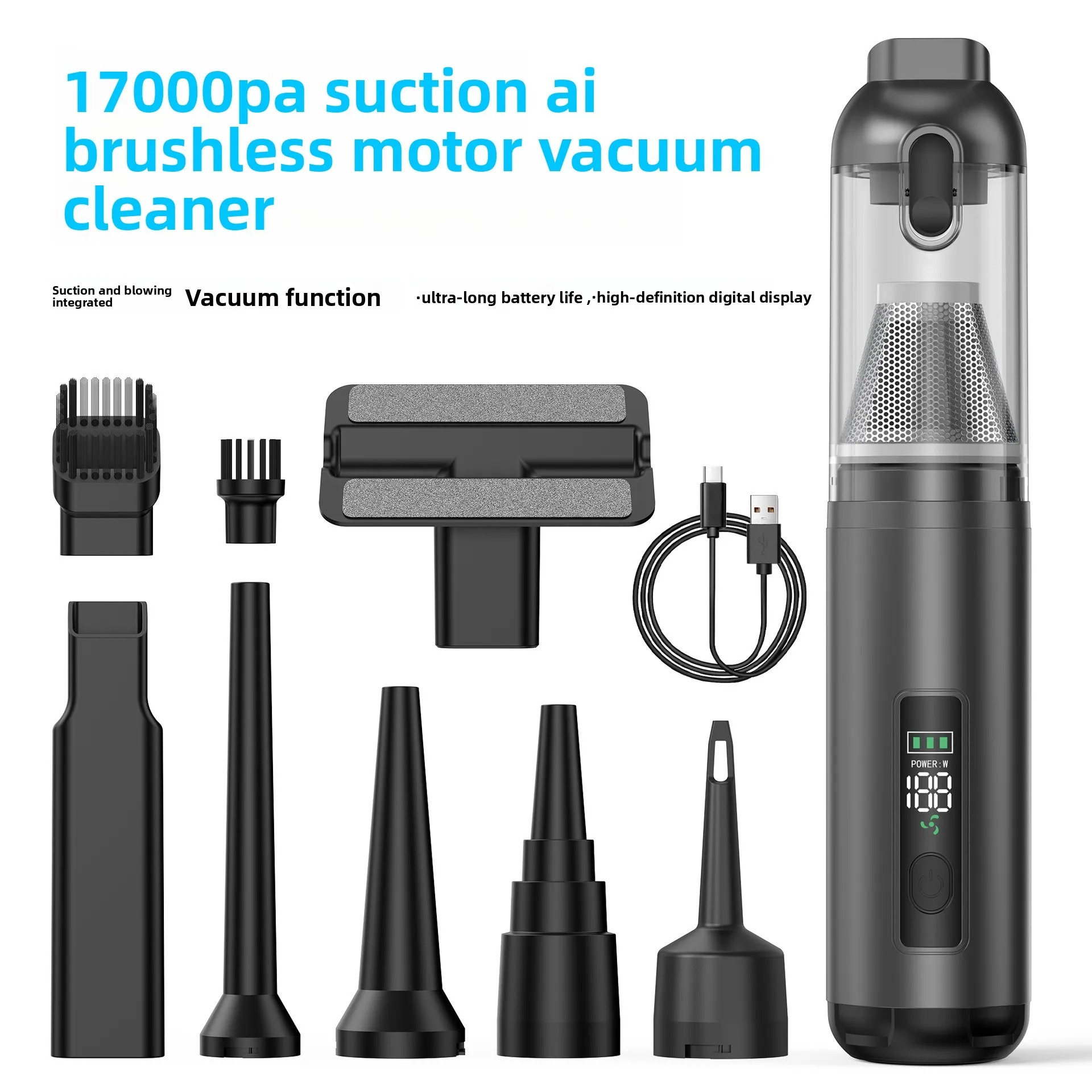 11.1v high-power car vacuum cleaner with digital display, 16000Pa large suction small wireless mini car home vacuum cleaner