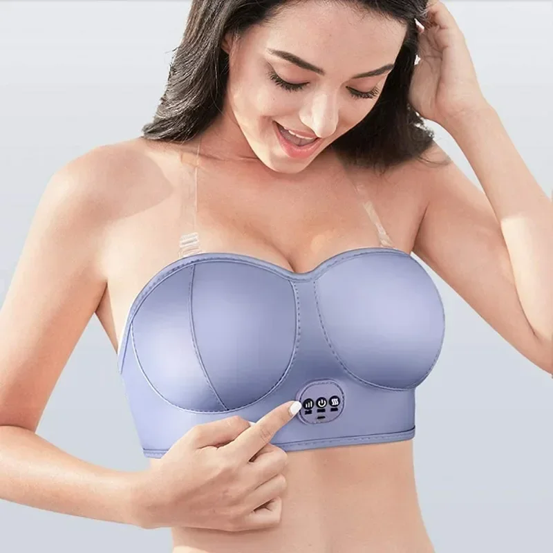 Electric Chest Breast Massage Bra Wireless Breast Enhancement Instrument with Hot Compress Function for Breast Lift Enlarge