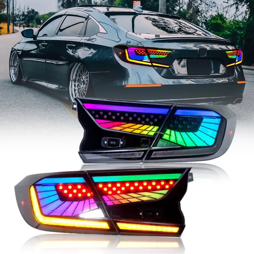 1 Unit Tail Light 12V  Variable Color RGB Mode LED Running Water Turn Tail Light for Hon Accord 2018-2022