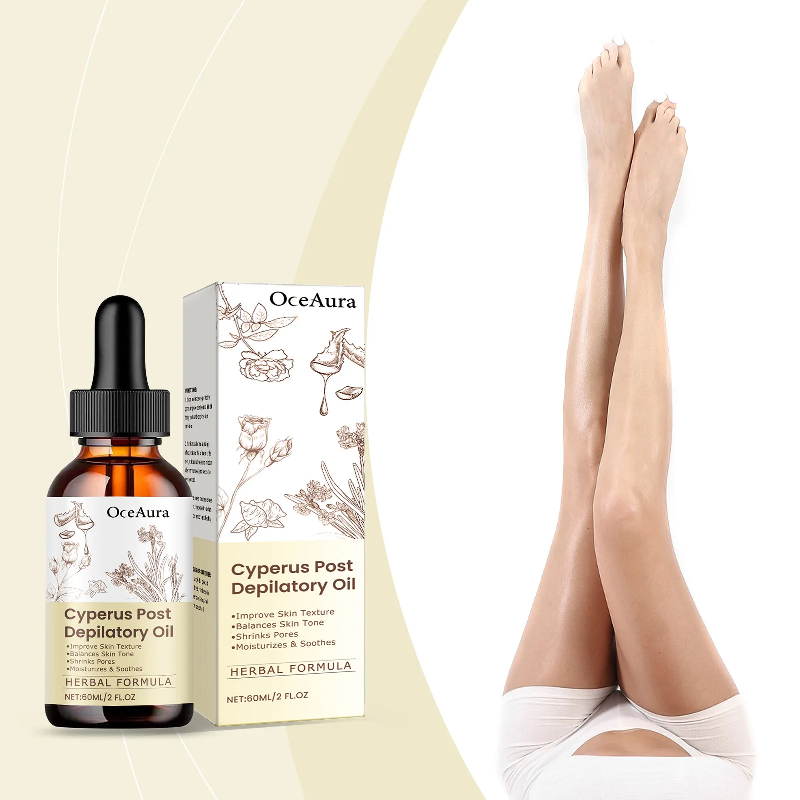Cyperus Rotundus Hair Removal Care Oil Inhibit Hair Growth Reduce Redness Moisturizing Smoothing Repair Legs Arms Depilatory Oil