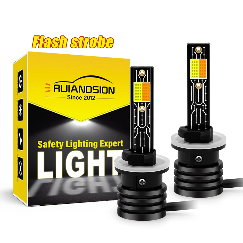 Ruiandsion H1 H3 P14.5S PK22S 880 H27 LED Strobe Flash Fog Light 9‑36V 3500LM White Yellow Only for Off‑Road Warning Lamp