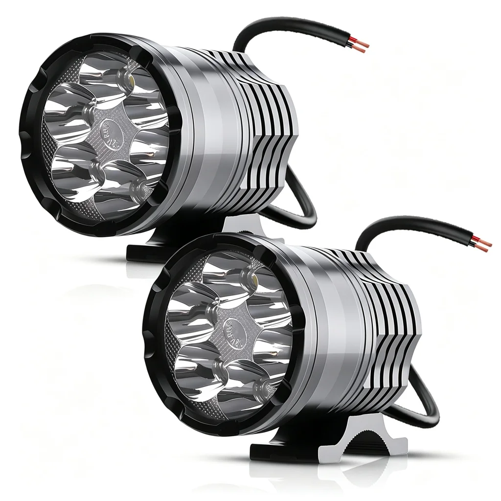 Motorcycle LED Spotlight 60W 6 Lens High Low Strobe Mode 9-80V IP67 Waterproof Headlight for Motorbike Electric Bike ATV Univers