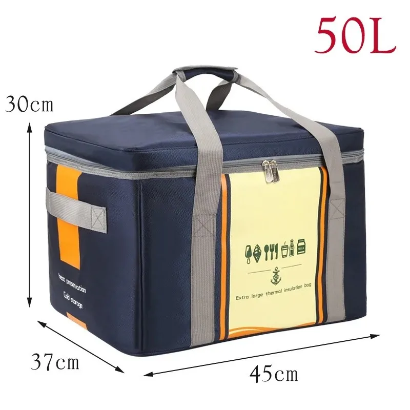 50L Insulated Cooler Bag, Thick Aluminum Foil Waterproof Thermal Pouch for Delivery Camping Food Storage