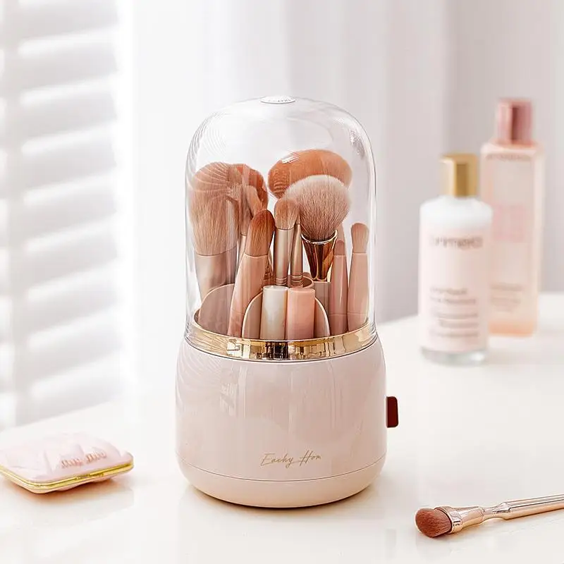 Makeup Brush Container, High-End Rotating Dustproof Cosmetic Storage Box With Lid, Desktop Pen For Dressing Table, Large