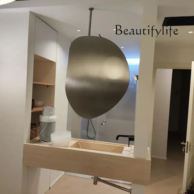 M Black Stainless Steel Boom Luminous Makeup Suspended Washbasin Ceiling Rotating Mirror Hotel Homestay Double-sided Mirror