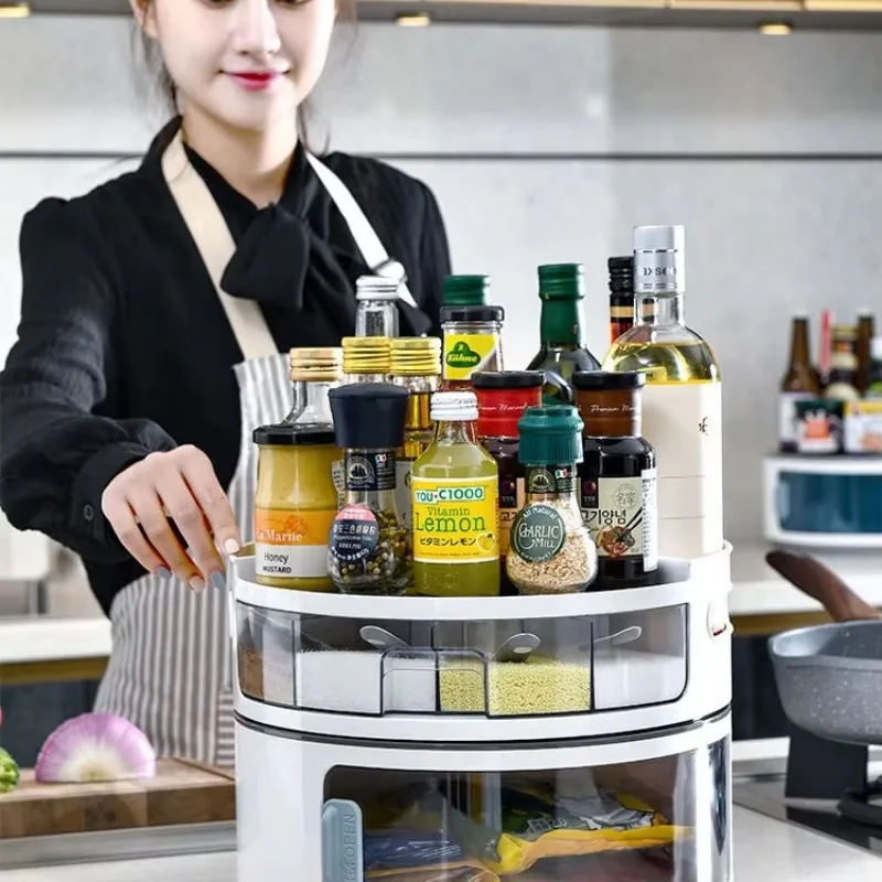 Transparent Plastic Double Rust Resistant Lazy Kitchen Spice Rack Makeup Storage 360 Degree Turntable Rotating Seasoning