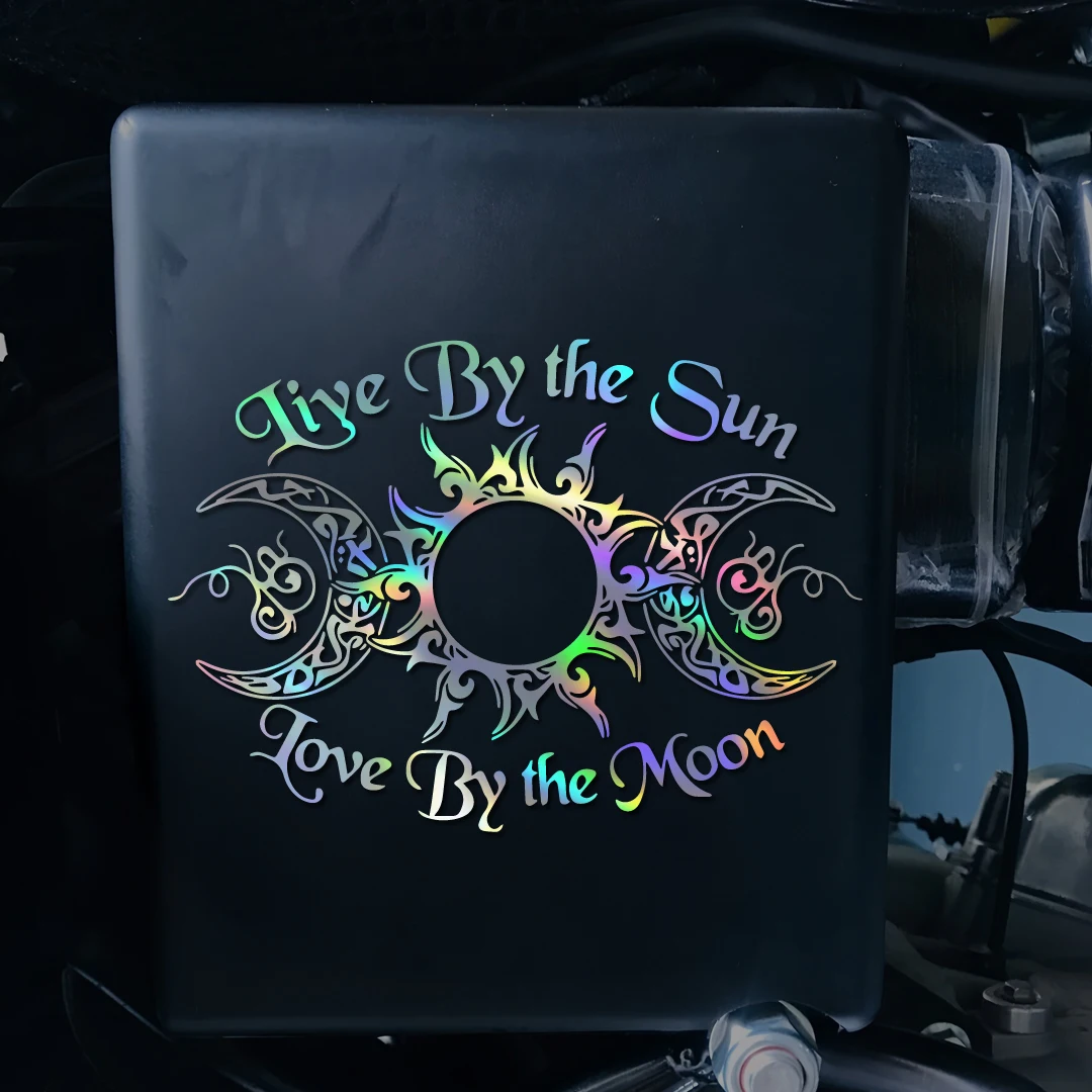 Tribal Sun Moon Live By The Sun Sticker, Waterproof Vinyl Decal for Car Side, Window, RV, Boho Spiritual Wanderlust Decor