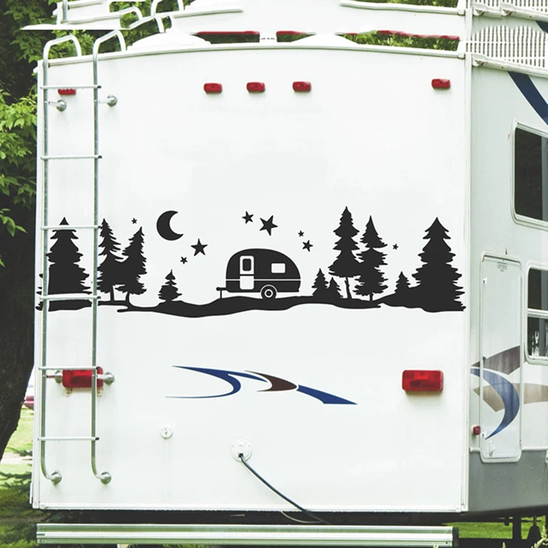 Large Camping Rv Starry Forest Mountain Car Wall Sticker Travel Camper Star Moon Tree Motorhome Decal Vinyl  Home Decor