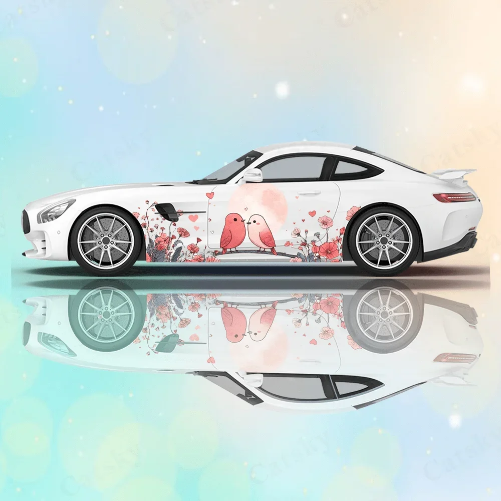 Parrot Couple Branch Moon Car Side Sticker Decor,PVC Waterproof Scratch Resistant Decal,Car Protection,Auto Accessories Gift