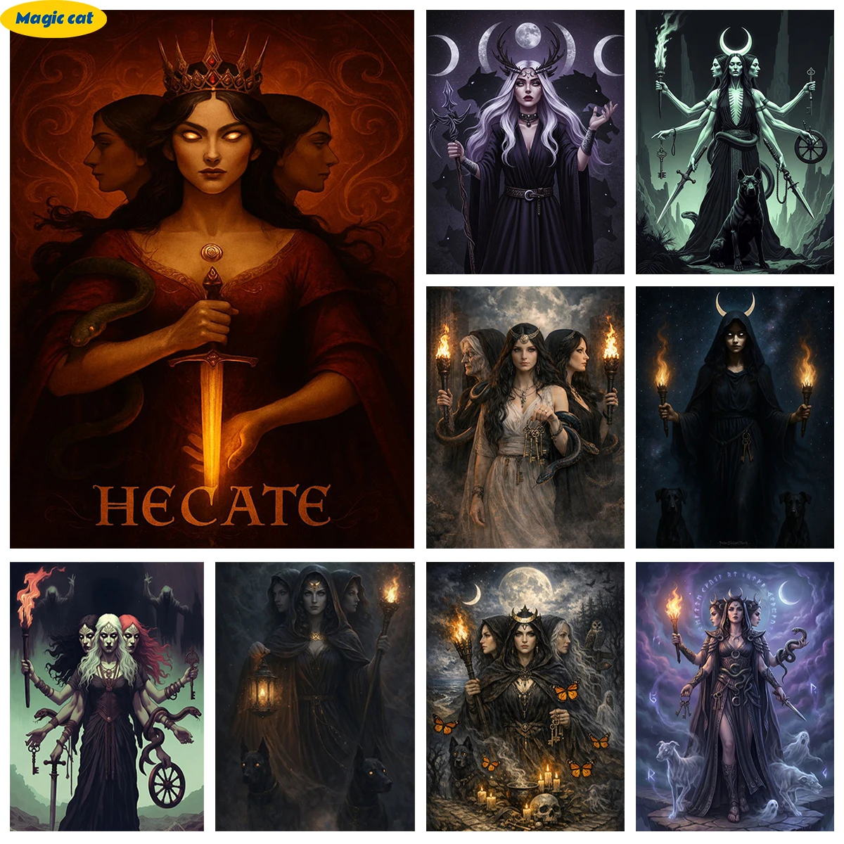 Greek Black Moon Goddess DIY 5D Diamond Painting Hekate the Titan Goddess Mosaic Diamond Embroidery Home Room Wall Decor