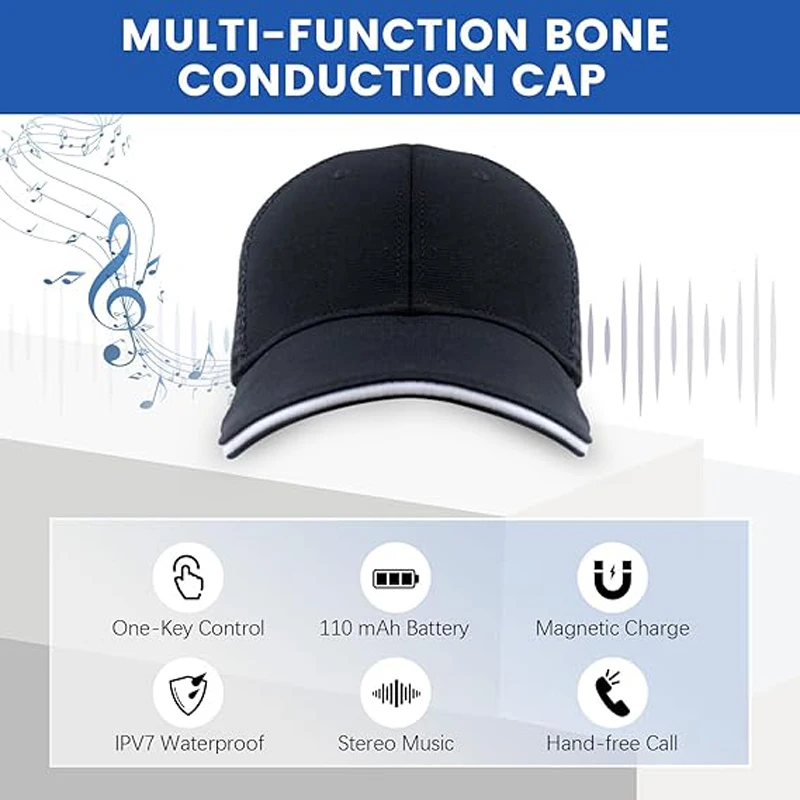Bluetooth Earphone Music Hat Winter Wireless Headphone air Conduction Cap Headset with Mic For Outdoor Cycling Hiking.