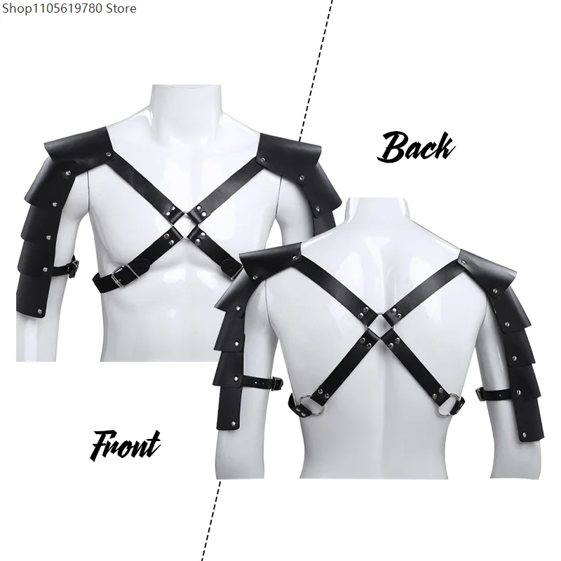 Men Medieval Knight PU Leather Shoulder Harness Gothic Vintage Armor Accessory Stage Outfit Decor Role Play Cosplay Accessory