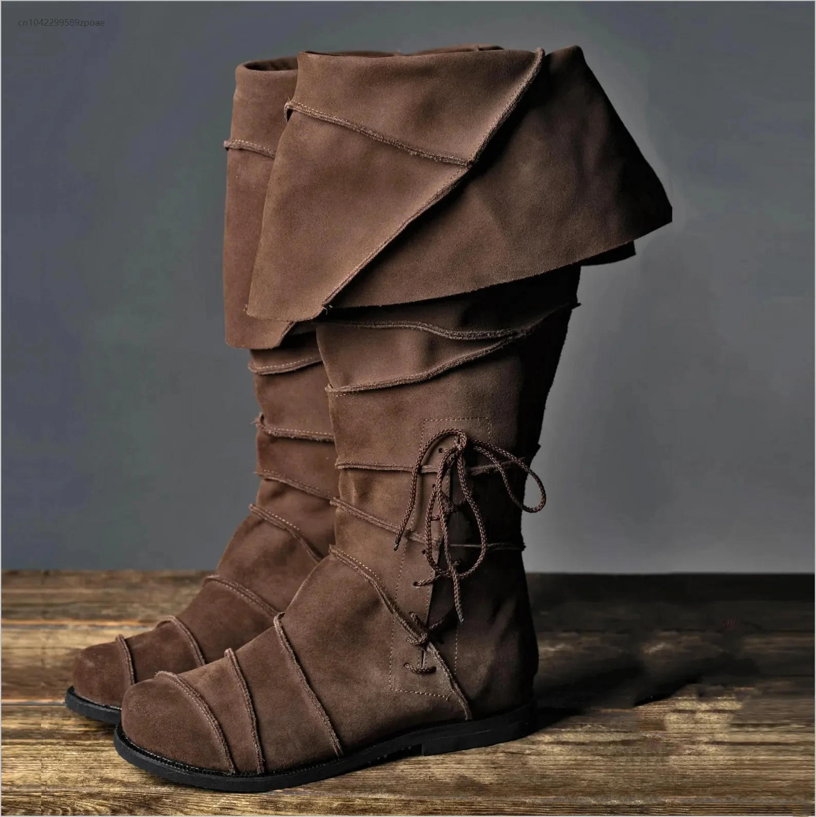 Men's Renaissance Vintage Brown Boots Cosplay Halloween Viking Pirate Steampunk Knight Boots Low Heel Tall Boots Costume 2025