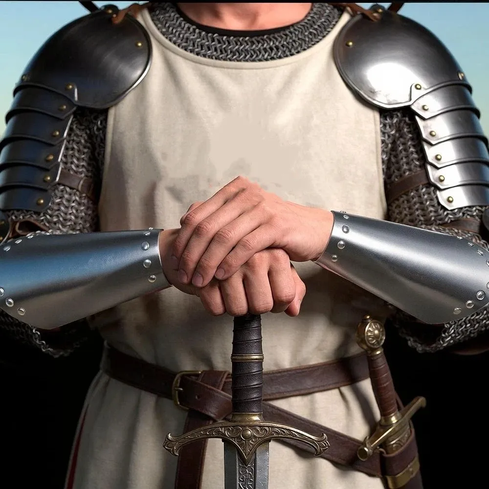 Role Playing Medieval Bracers Shiny Metallic Glossy Metallic Look Knight Arm Guard Armor Silver Gold Rivet Cosplay Arm Cuff