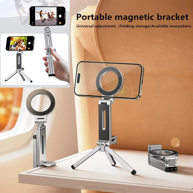 Foldable Phone Tripod Holder Mini Portable Dual-sided Magnetic Stand For iPhone Outdoor Travel Video Shooting Desk Handle Holder