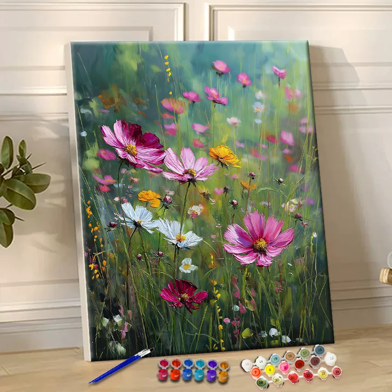 Painting By Numbers Field of Wildflowers Acrylic Paint Canvas Dropshipping Portrait Family Children Photo Christmas Gifts