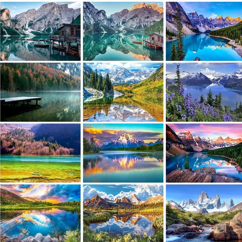 GATYZTORY Modern Paint By Numbers Frame Mountain And Lake Landscape Handmade With Frame Adults Crafts Wall Art Unique Gift