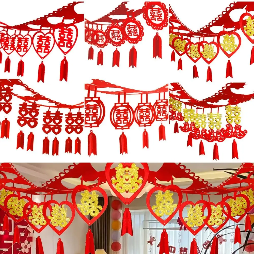 Chinese Style Wedding Decorations DIY Traditional Spring Festival Chinese Marriages Hanging Banner Non-woven Home Decor