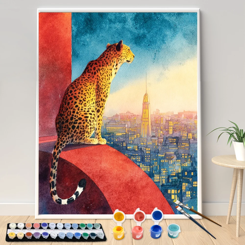 Digital Acrylic Painting Kit DIY Urban Cheetah Art Canvas Hand Painted Home Decor Personalized Surprise Gift