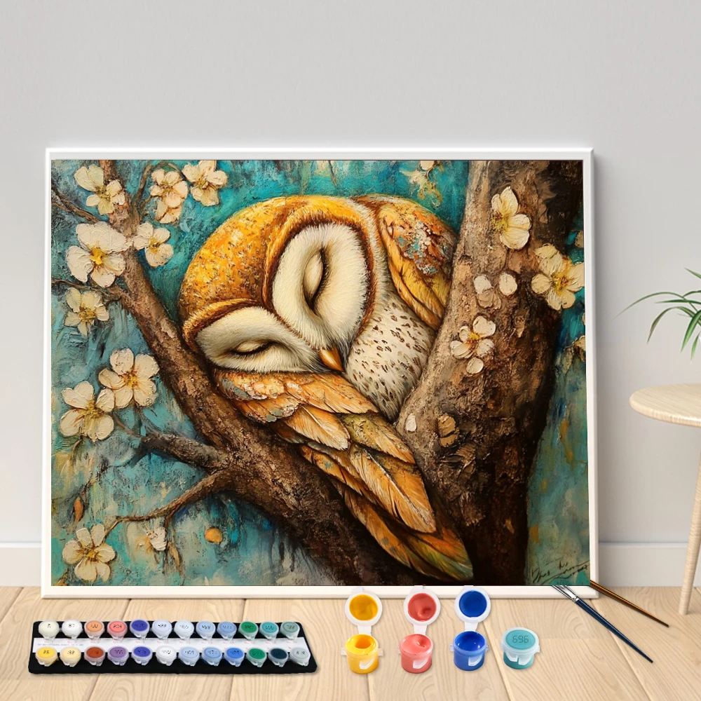 Digital Acrylic Painting Kit DIY Sleeping Owl Hand Art Canvas Hand Painted Home Decor Personalized Surprise Gift