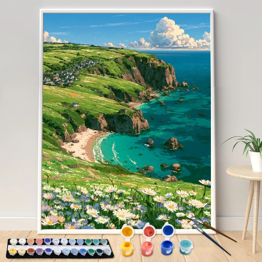 Digital Acrylic Painting Kit DIY Coastal Town Art Canvas Hand Painted Home Decor Personalized Surprise Gift