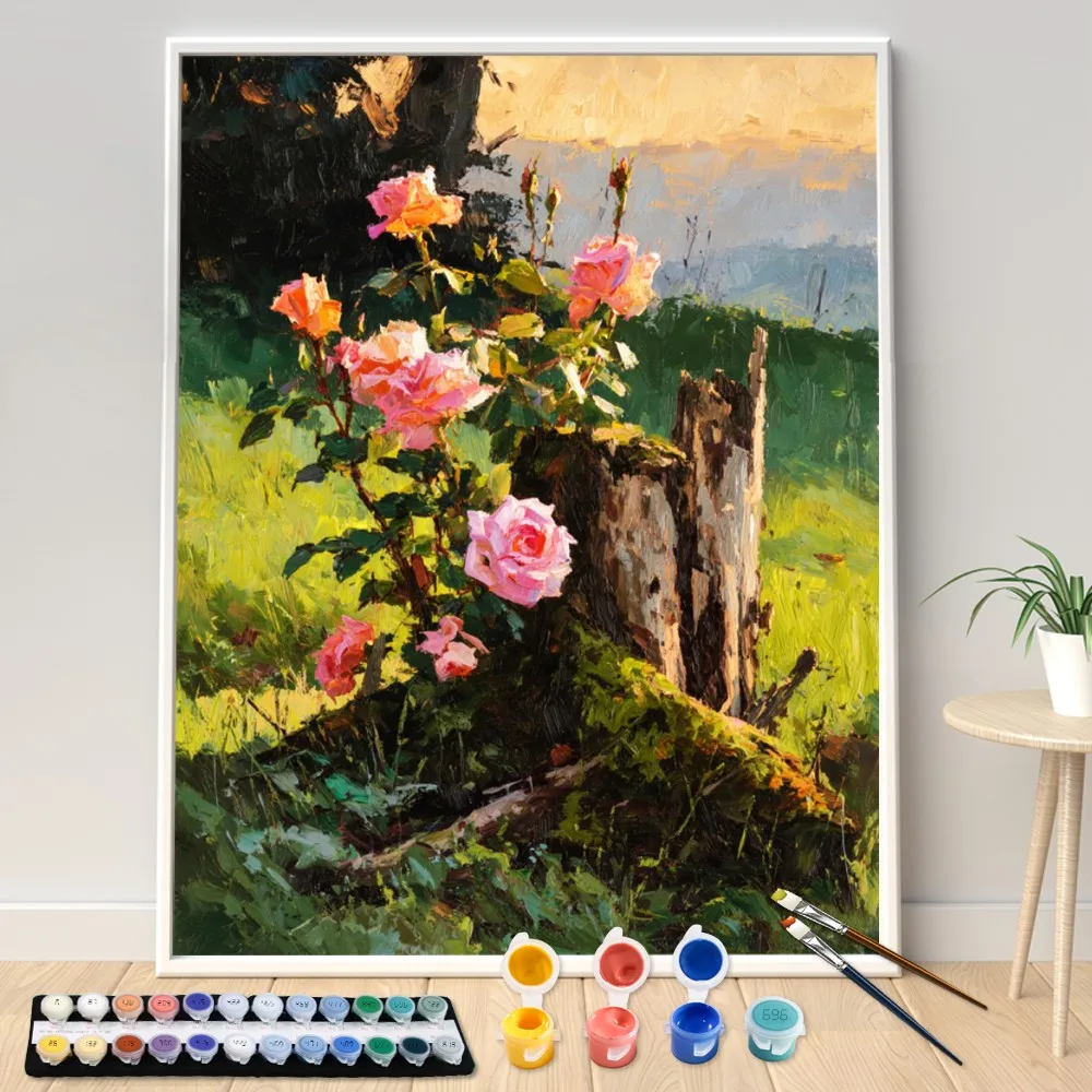 Digital Acrylic Painting Kit DIY Wild pink rose Art Canvas Hand Painted Home Decor Personalized Surprise Gift