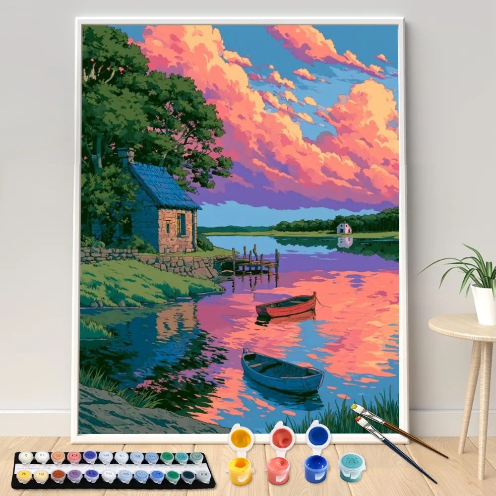 Digital Acrylic Painting Kit DIY Sunset Reflection Art Canvas Hand Painted Home Decor Personalized Surprise Gift