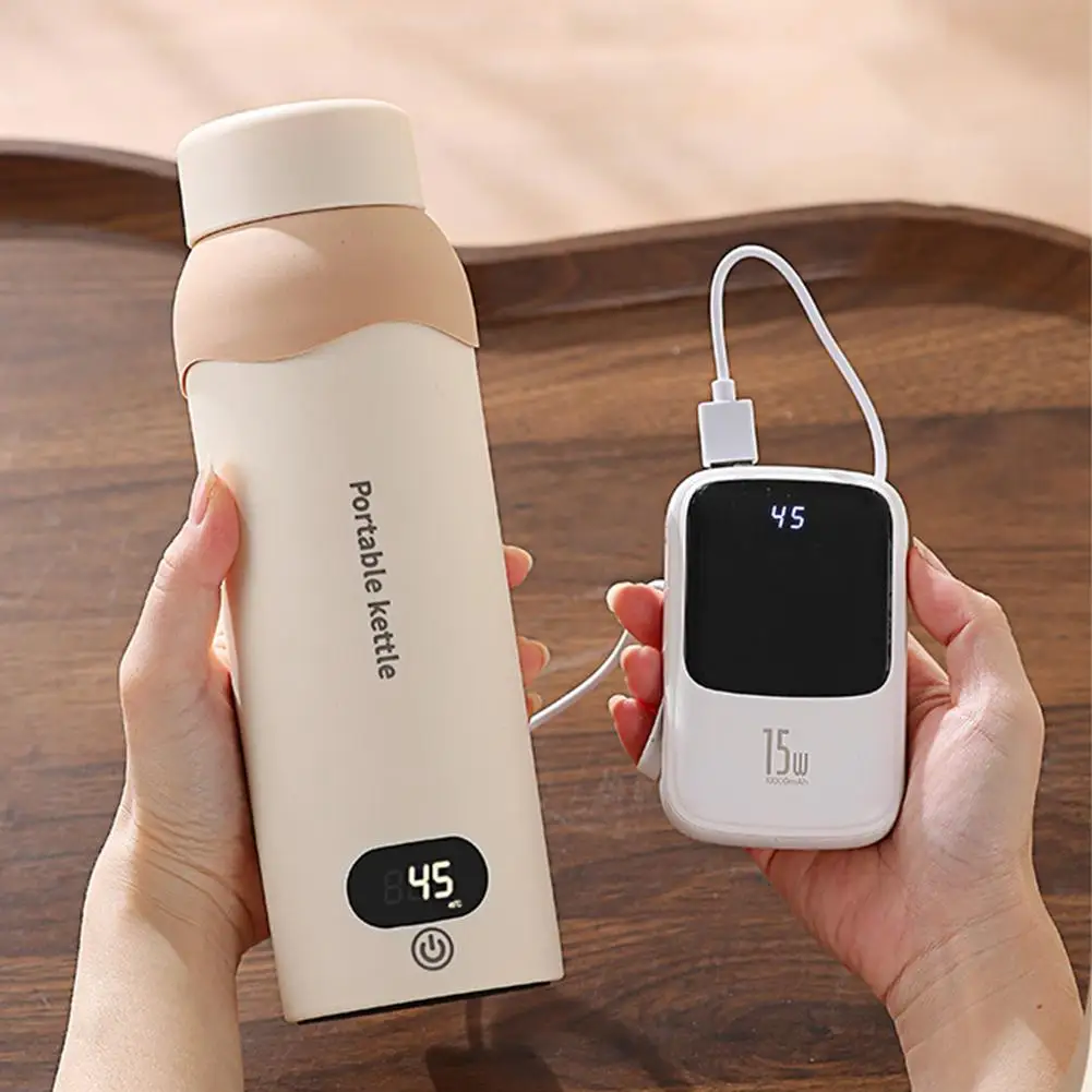 500ml LCD Electric Kettle WIth 304 Stainless Steel Hotel Camping 6 Temperature Control USB Portable Travel Heating Water Cup