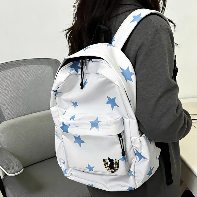 JOJO Steel Ball Run Johnny Joestar Cospaly Star Pattern Bag Students White Nylon Shoulder Bags Travel Backpack Unisex Handbag