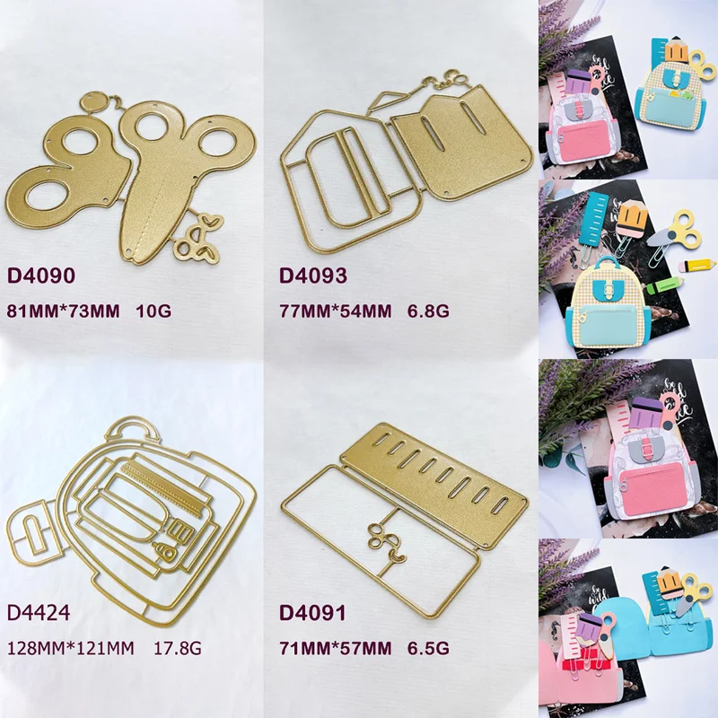 4 Style Mixed Metal Cutting Dies Stencils Scissors School Backpack Notebook Stationery Folder Template for DIY Scrapbooking