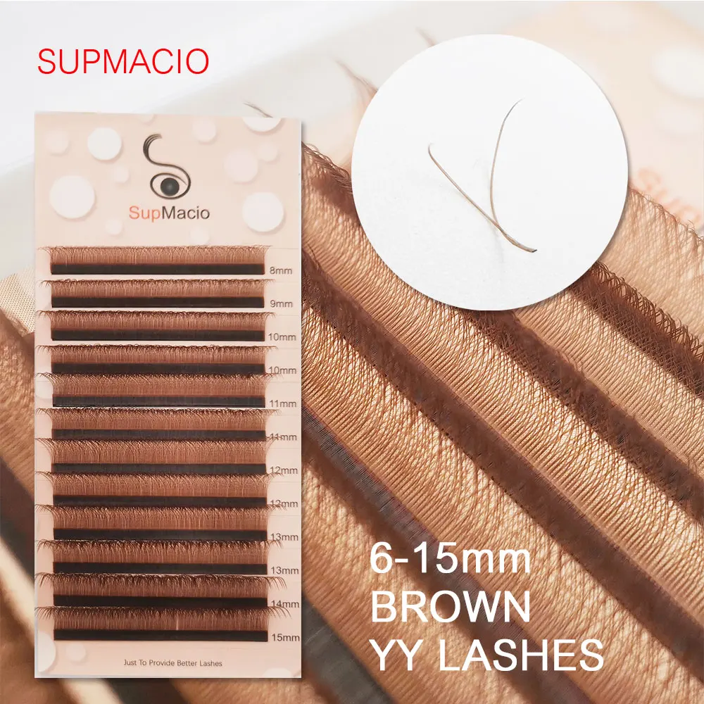 Supmacio YY Eyelashes Brown Soft 2 D Y Shape Volume Eyelash Extension Double Tip 2D Eye Lash Cilios Marrom Caramelo YY Wire