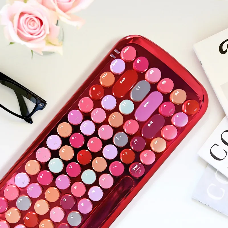 Bluetooth mechanical keyboard lipstick rechargeable backlight girl beauty dual mode 87 keys