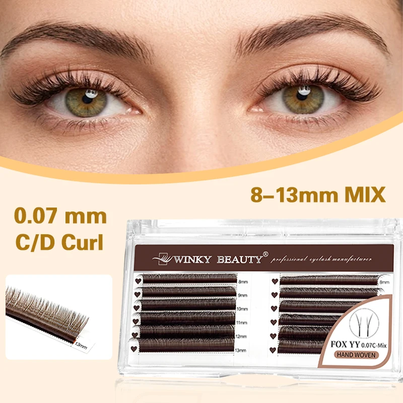 Winky Beauty Brown Fox Yy Lash Premium Premade Natural Soft 0.07mm High Quality Y Shaped New 12 Lines Left and Right Eyelash