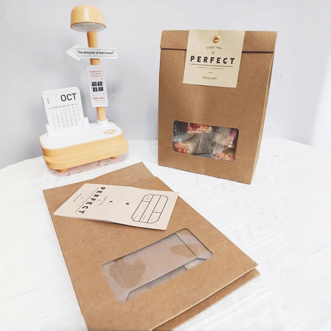 Vintage Self Standing Gift Pouch, 19.5x15cm Kraft Paper Bag with Label, Perfect for Snacks, Candy, Wedding Favors, DIY, 10PC