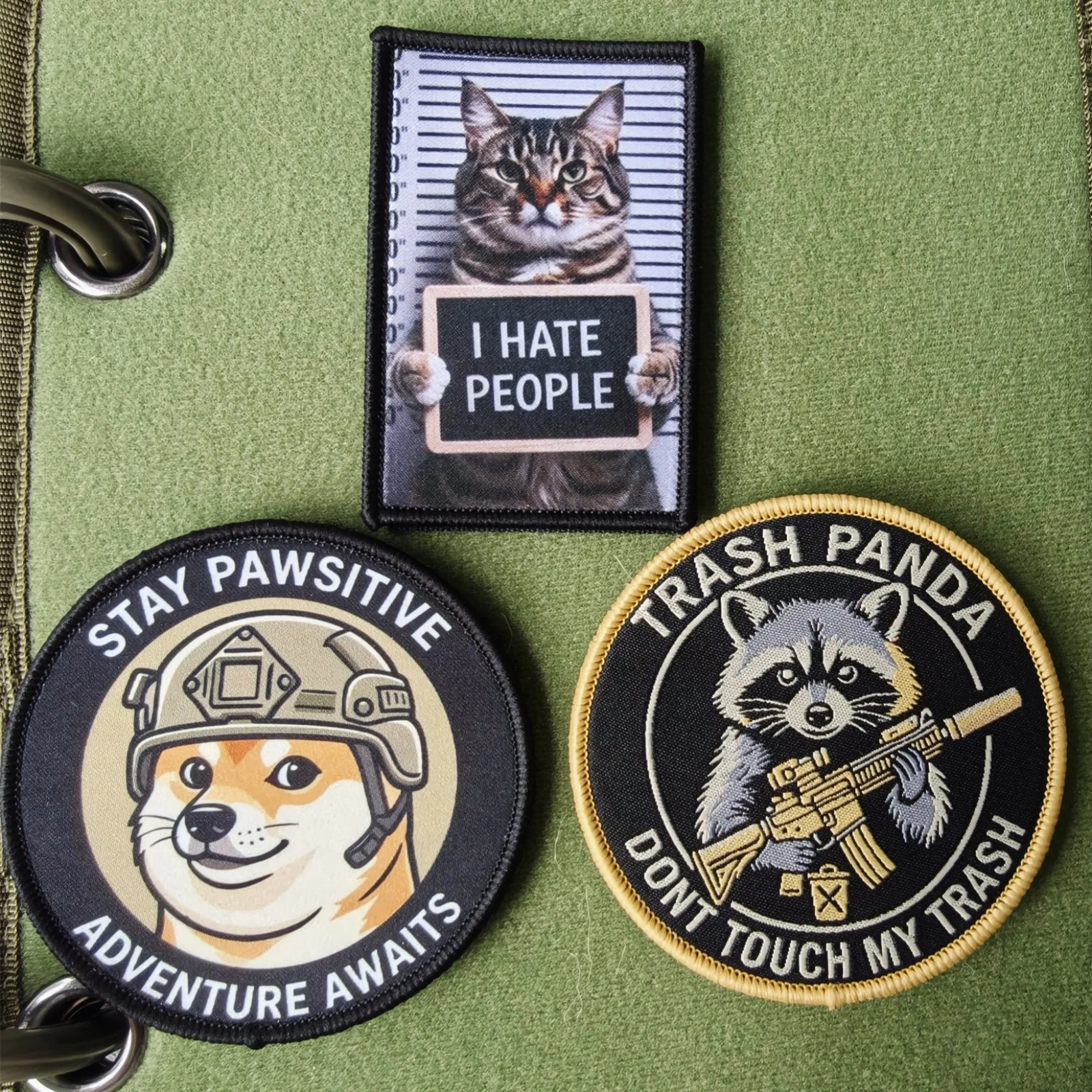 1 / 3Pcs Set Trash Panda Raccoon Morale Patch Meme Cat Dog Hook Loop Badge for Vest Backpack Hat