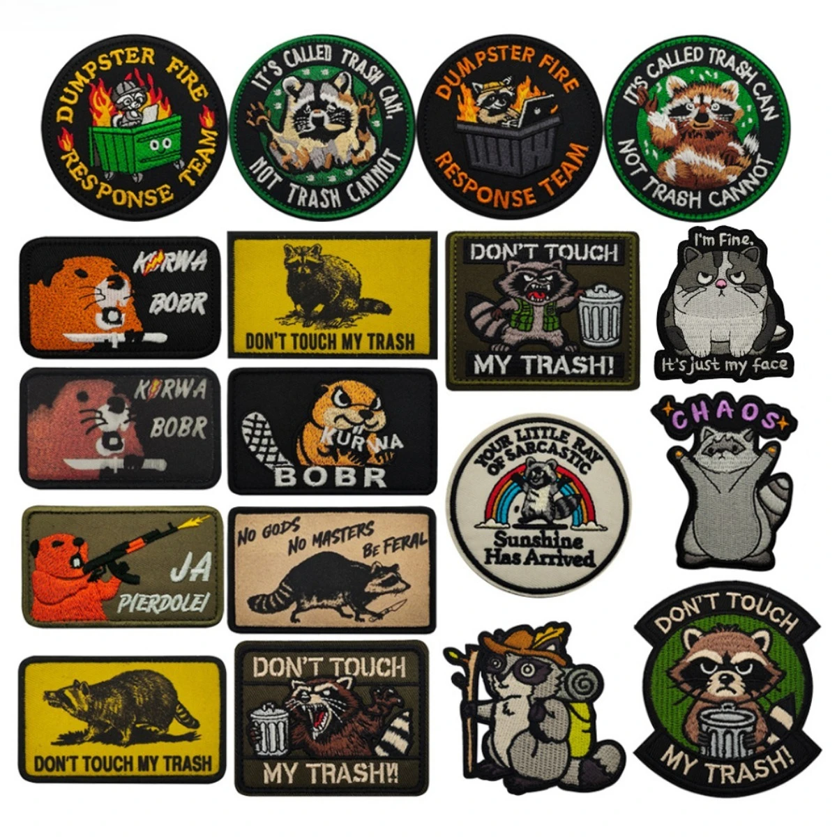 Raccoon Beaver Cat Animal Tactical Badge Meme Hook & Loop Morale Patches for Backpack Vest Helmet Cap Gear