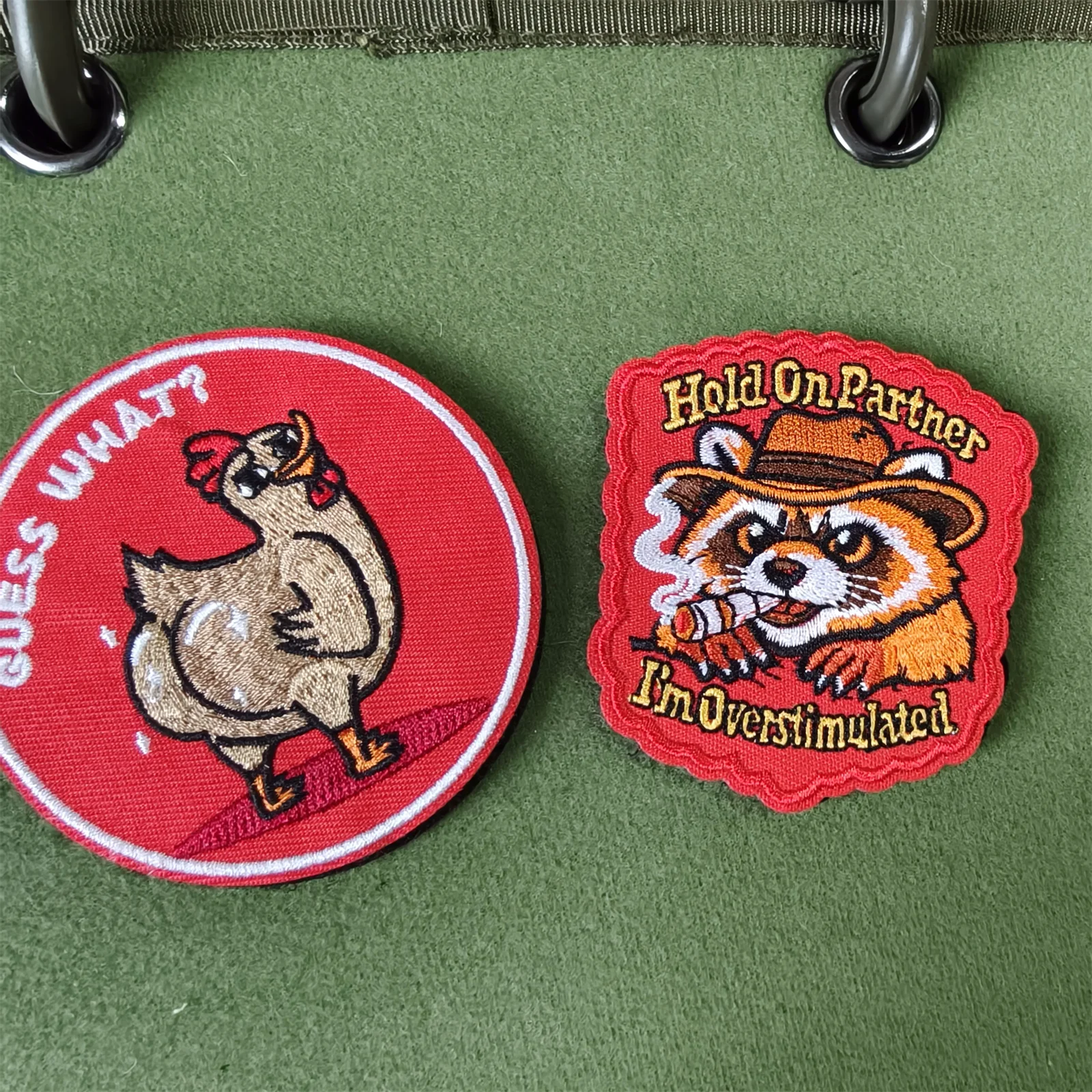 Animal Meme Cowboy Raccoon Chicken Embroidered Funny Morale Patches Hook & Loop Badge for Backpack Vest Hat Gear