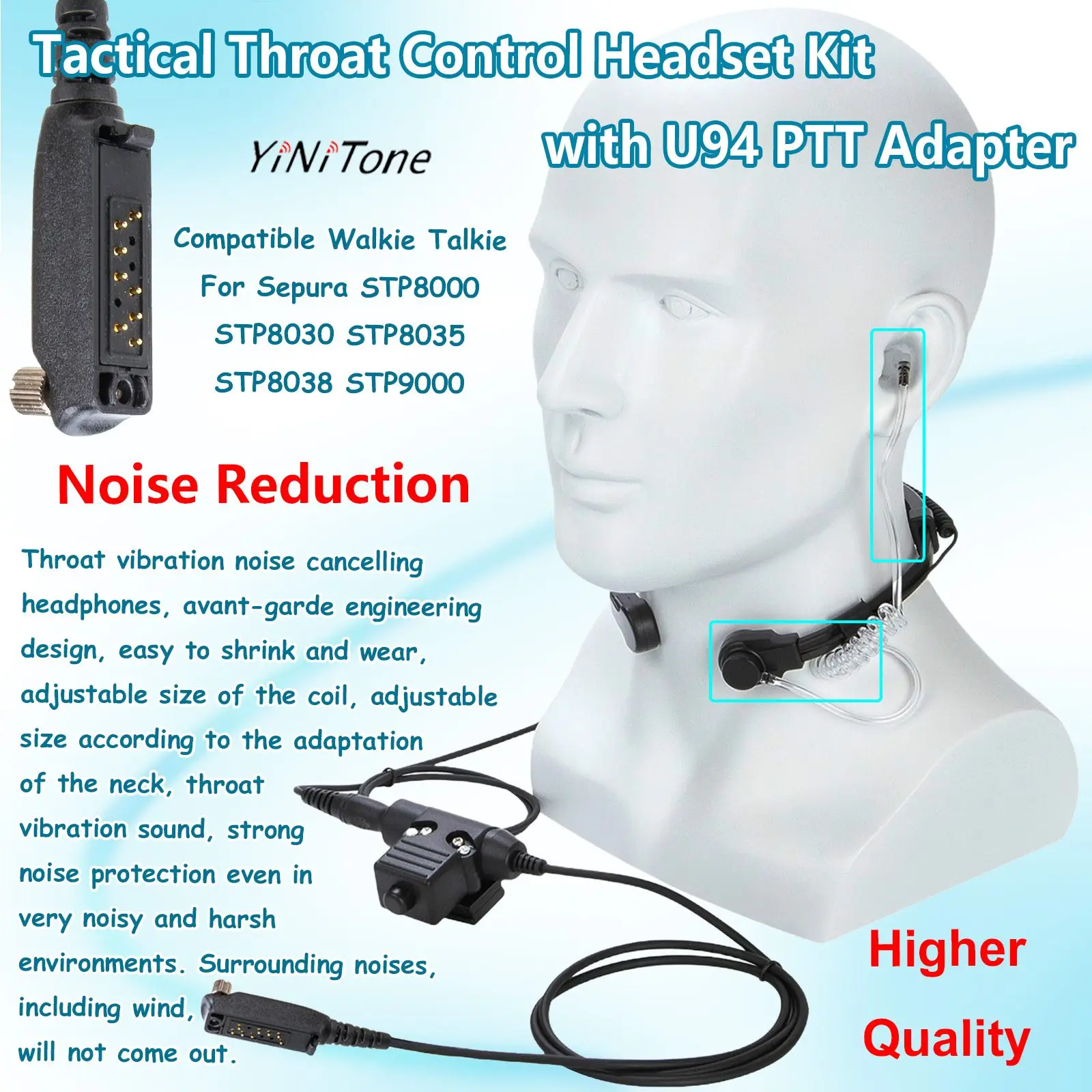 Neck Throat Mic earphone set for Sepura STP8000 STP9000 Walkie Talkie throat controlled noise reduction Headset U94 PTT