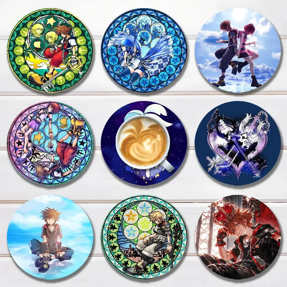 K-Kingdom H-Hearts Game Round Wooden Coasters For Cute Design Suitable for Drinks Tea,Coffee Home Perfect Gift