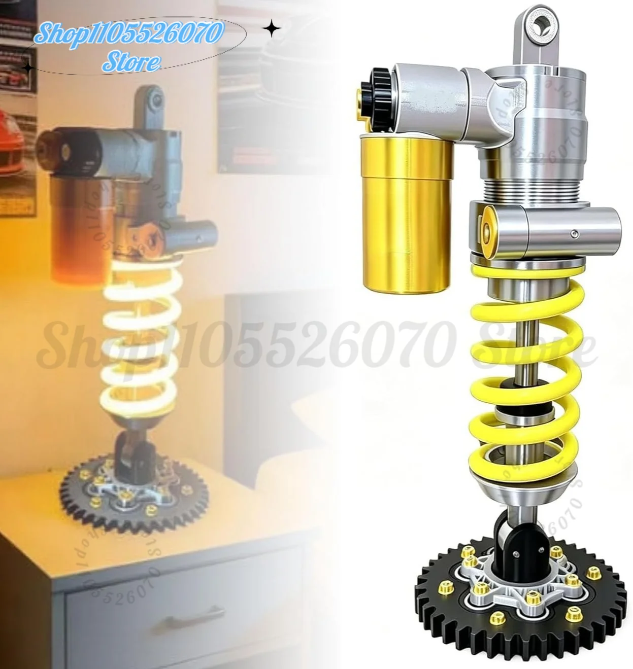 Suspension Shock Absorber Desk Lamp  – Industrial Style LED Night Light for Gaming Room, Garage & Car Lovers Gift