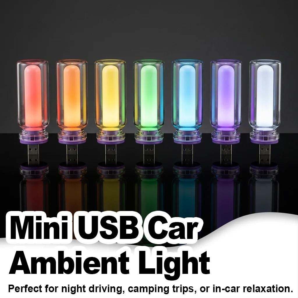 USB LED Night Light Glass Bottle Car Atmosphere Lamp Portable RGB Color Changing Plug In Ambient Bulb For Bedroom Gaming Desktop