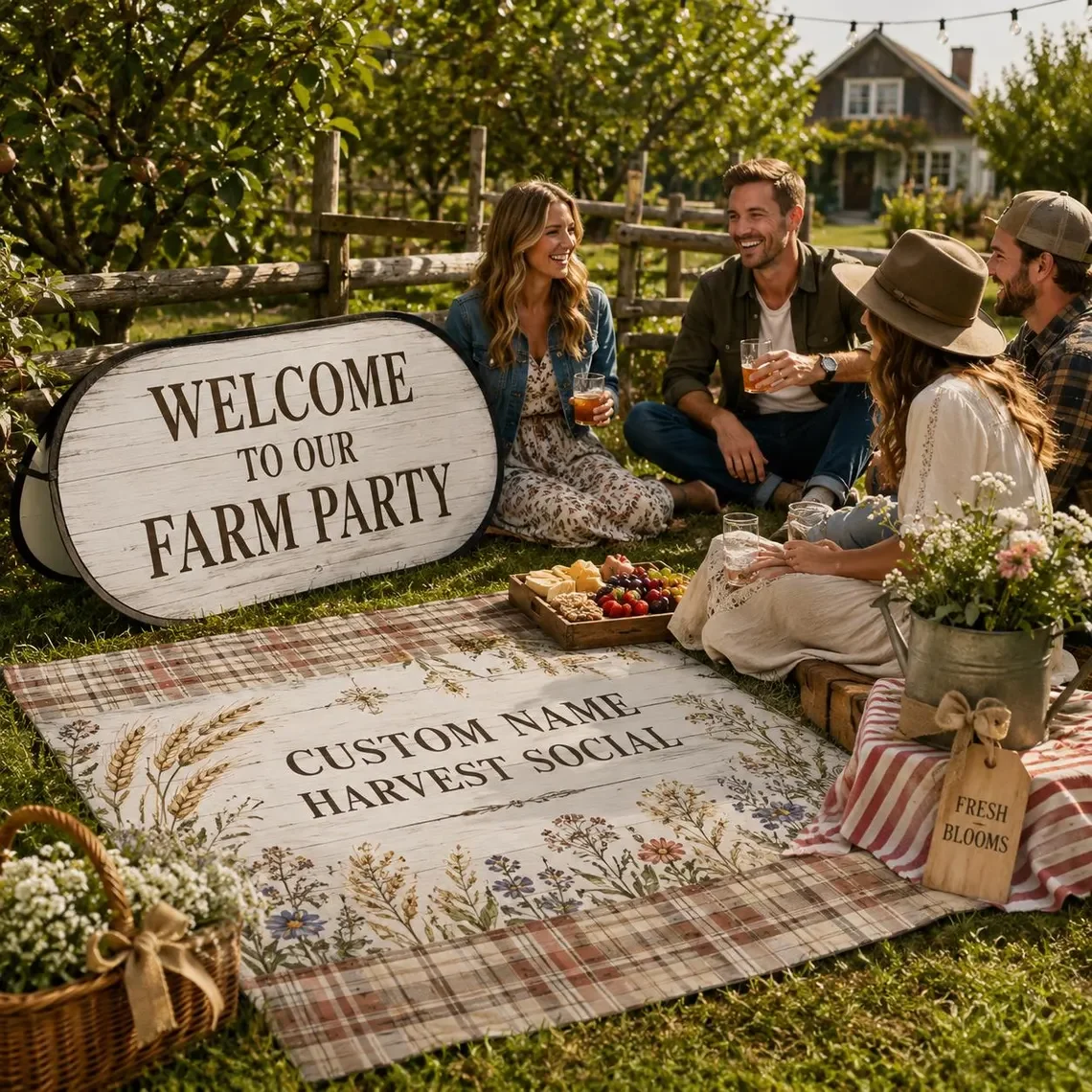 Custom Rustic Farm Party Pop Up Banner Personalized Country Style Sign Outdoor Gathering Decoration for Event Display 1pc