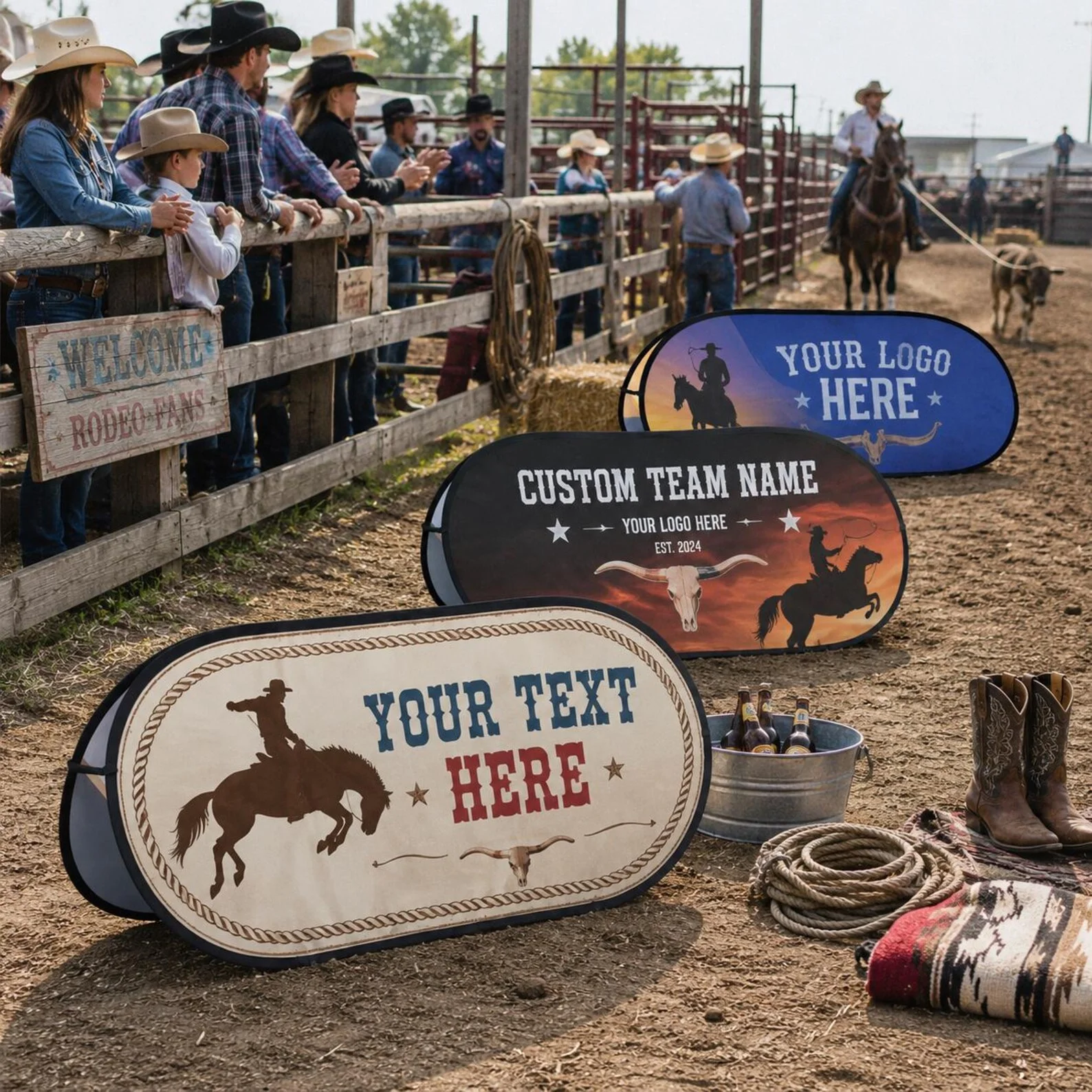 Custom Pop-up Banner Personalized Western Rodeo Cowboy Theme A-Frame Sign for Outdoor Sports Event Party Trade Show Display 1pc
