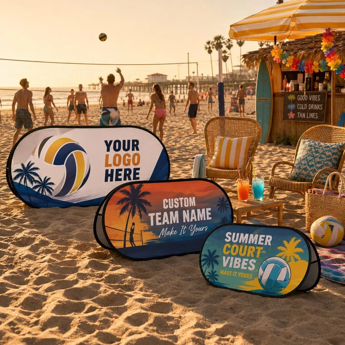 Custom Beach Volleyball Pop Up Banner Personalized Team Logo Display Portable Foldable Sign for Summer Party Sport Event 1pc