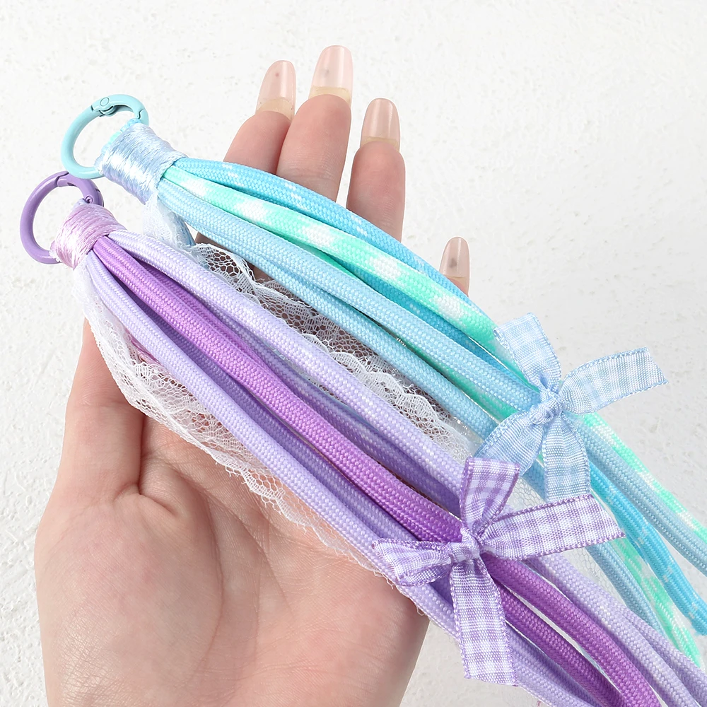 1pc Nylon Lace With Rope Backpack Keychain Braided Polyester Rope Cord Colorful Braided Lanyard Keychains Girl's Bag Charms