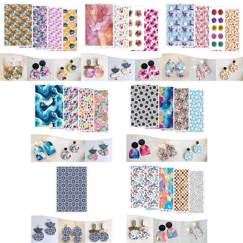 1pc Colored Daisy Floral Polymer Clay Transfer Paper Water Soluble Disposable Sticker Ocean Star Sky Pattern For DIY Earring