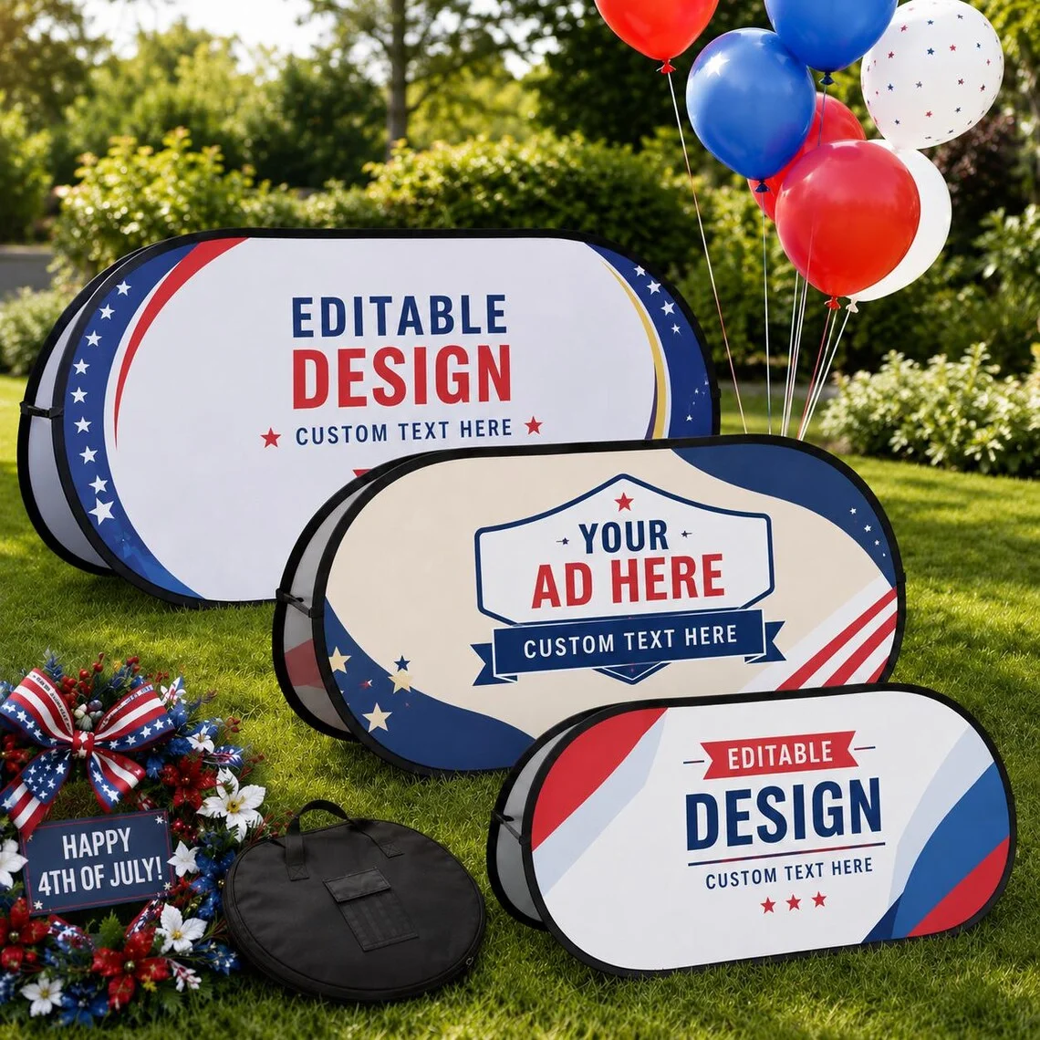 Custom Patriotic Pop Up Banner Fourth of July Outdoor Sign 2 Sided Portable Independence Day Party A Frame Sign 1pc