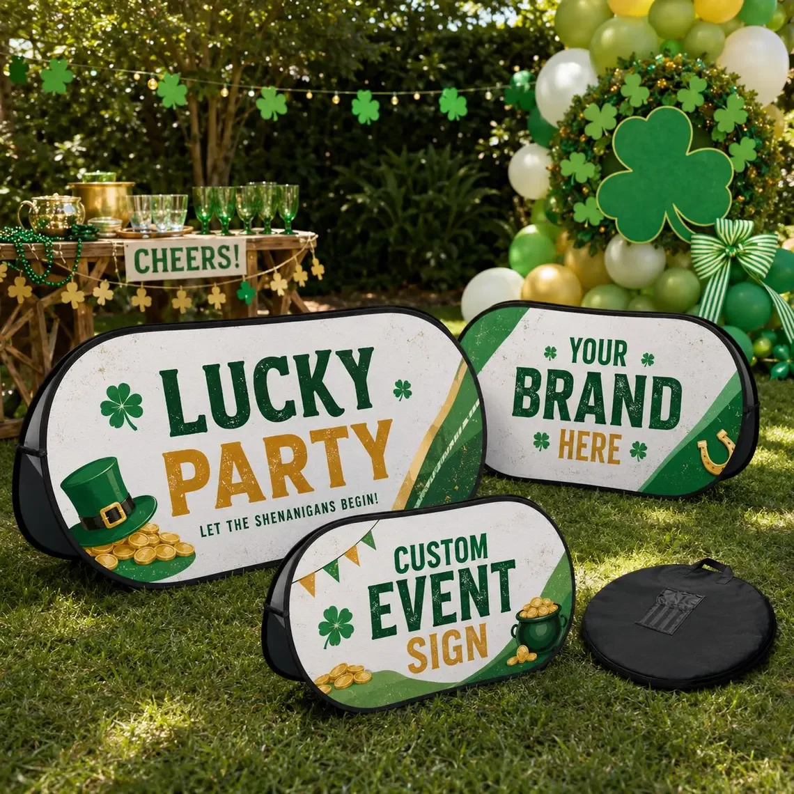 Custom St Patrick's Day Pop Up Banner Personalized Outdoor Party Sign Portable Foldable Lucky Green Irish Event Decor 1pc
